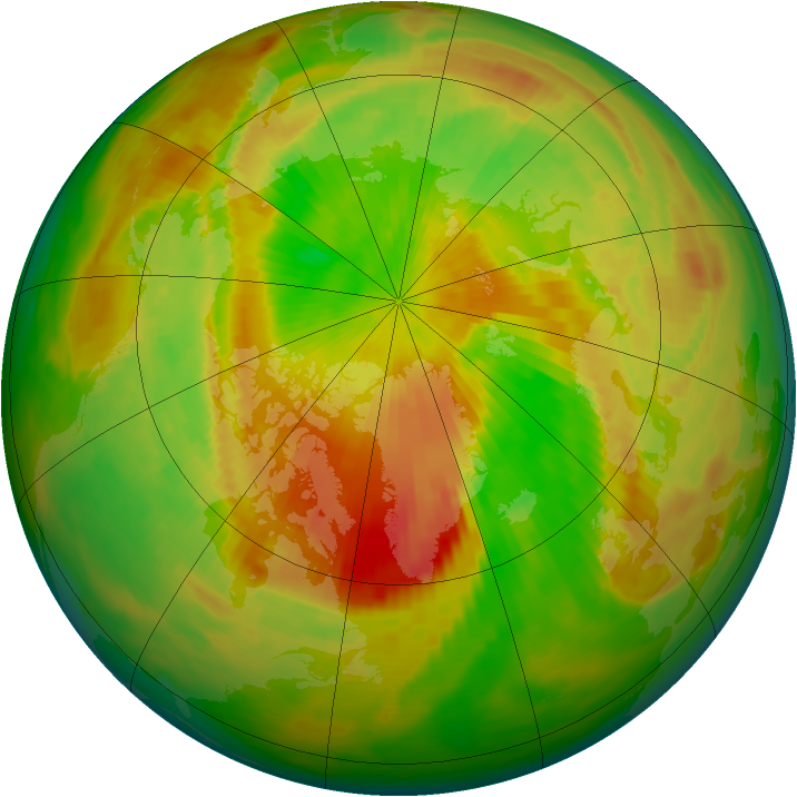 Arctic ozone map for 20 April 1990